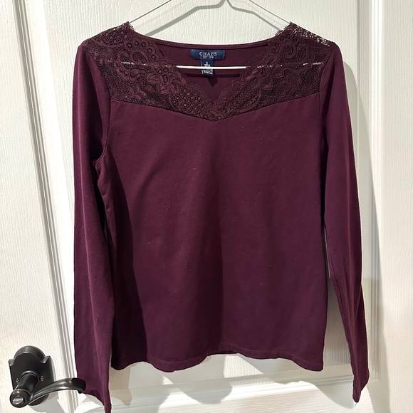 Chaps Tops - Chaps Burgundy Wine Lace Long Sleeve Top